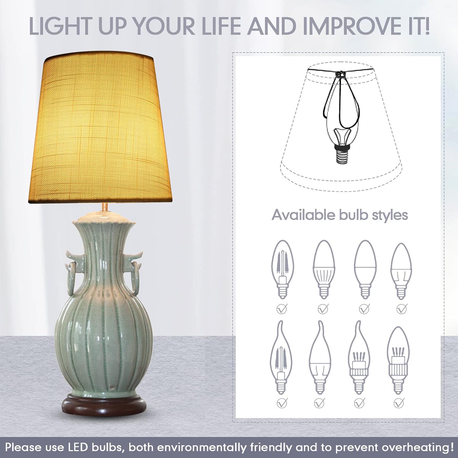 Set of 10 Small Lamp Shade Chandelier Lamp Shades, 4 x 5 x 5 Inch Linen Barrel Fabric Lampshade for Table Chandelier(White)