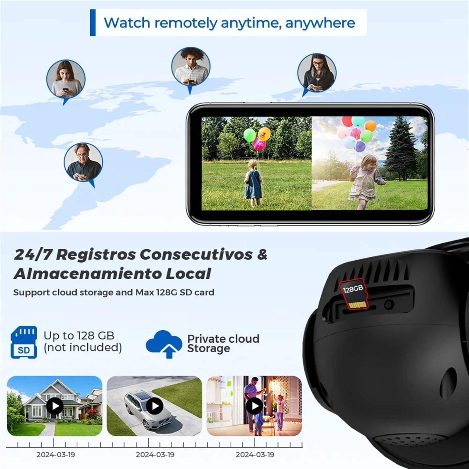 Caméra de sécurité, Caméra IP PTZ à Double Objectif 8MP 4K avec écran 4MP HD, Zoom numérique 4X, Suivi Automatique, caméra de Surveillance extérieure sans Fil(8MP Add 128G Card)
