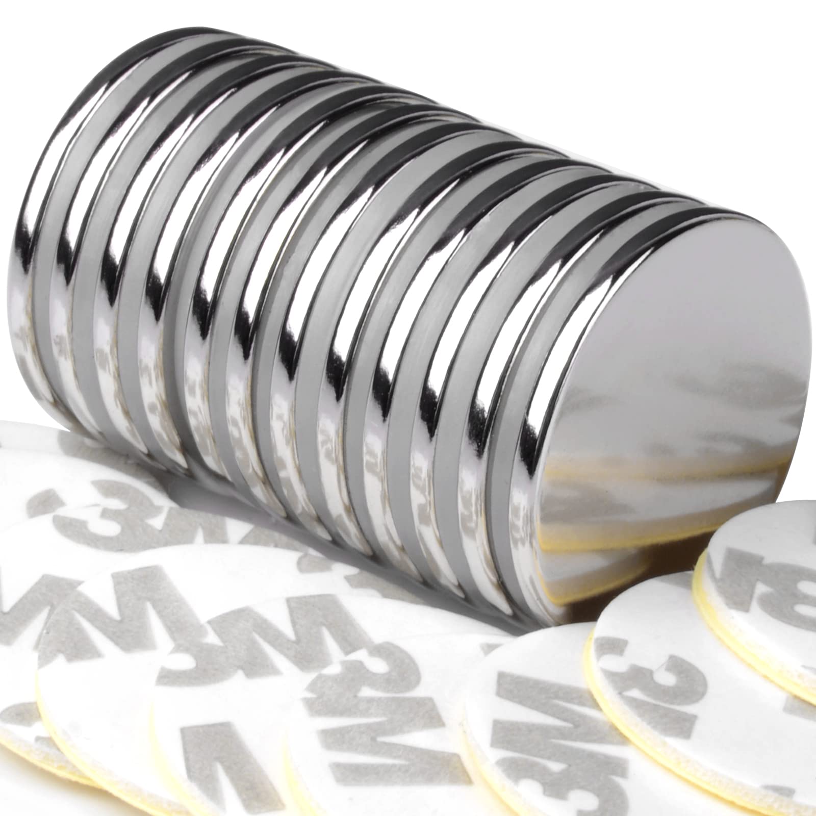 12 Pack Strong Neodymium Magnet Disc Heavy Duty,Round Rare Earth Magnets with Double-Sided Adhesive, Small Thin Magnets Fridge for Whiteboard,DIY,