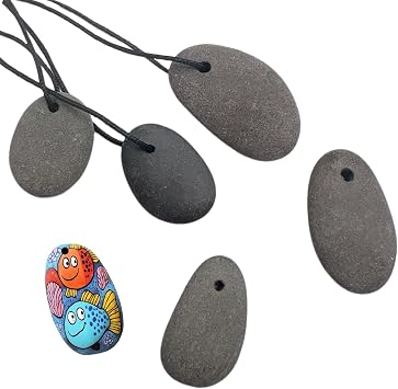 CYLHCM 6PCS Drilled Tiny Flat River Stones to Paint, 0.8"-1.0"Craft Rocks for Painting, Plain Pebbles or DIY Art, River Rock Pendants