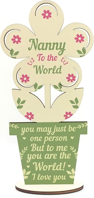 RED OCEAN Cute Nanny Gift Wooden Flower Nanny Birthday From Grandchildren Grandparent Keepsake