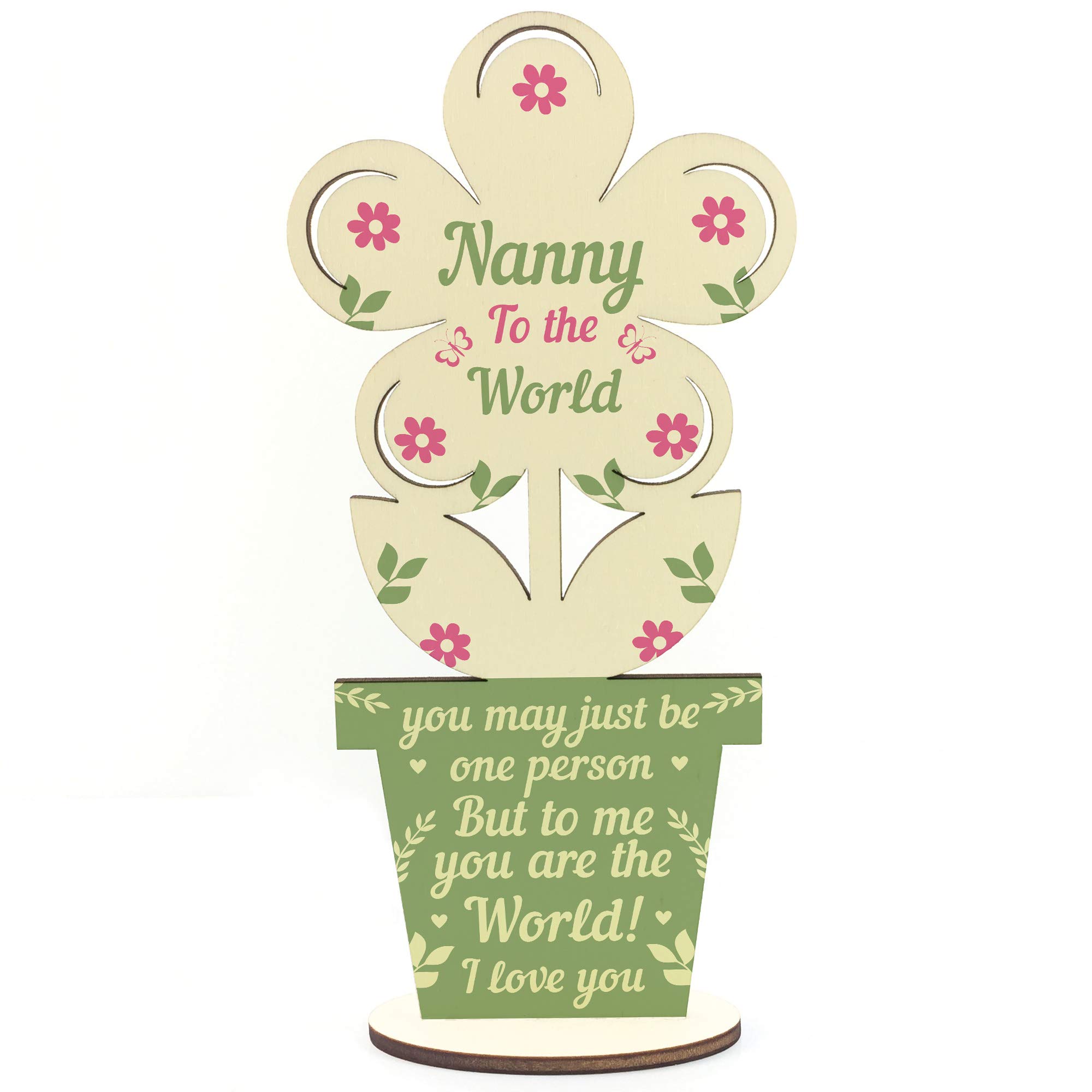 RED OCEAN Cute Nanny Gift Wooden Flower Nanny Birthday From Grandchildren Grandparent Keepsake