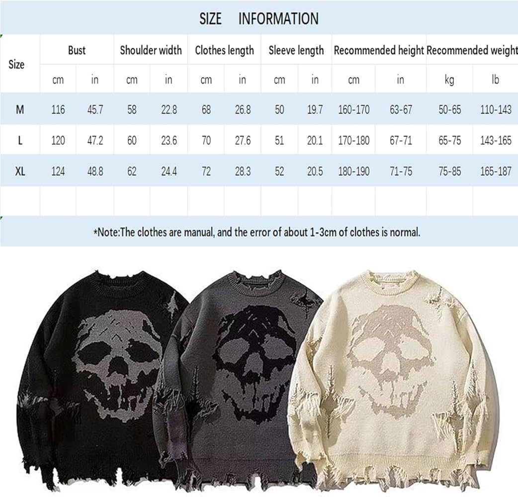 Amazon.com: CBDAO Gothic Sweater Street Hip Hop Skeleton Jacquard