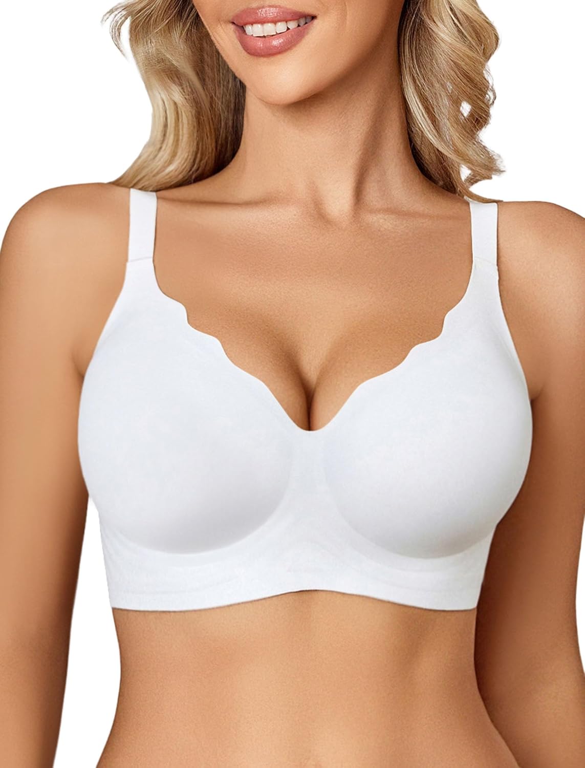 Avidlove Jelly Bras for Women No Underwire Seamless Bralettes Wireless Push Up Scalloped Full Coverage Sports Everyday Bra