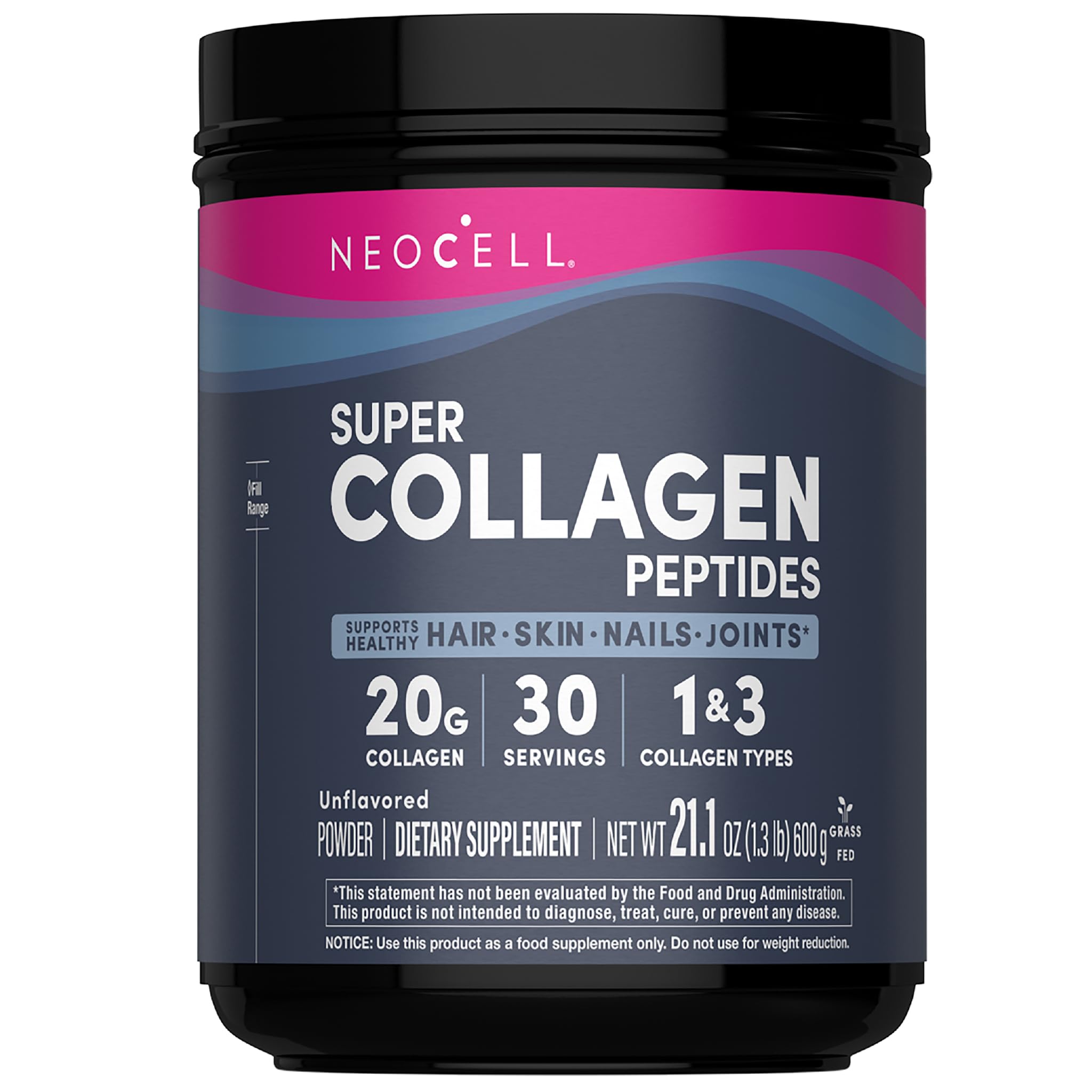 Super Collagen Peptides, Unflavored, Powder, 21.2 oz., 1 Canister