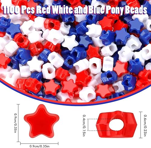 Miniatura 3 de 1100 cuentas de estrella, cuentas rojas, blancas y azules, pulseras patrióticas de cuentas de poni de estrella, cuentas del 4 de julio, accesorios