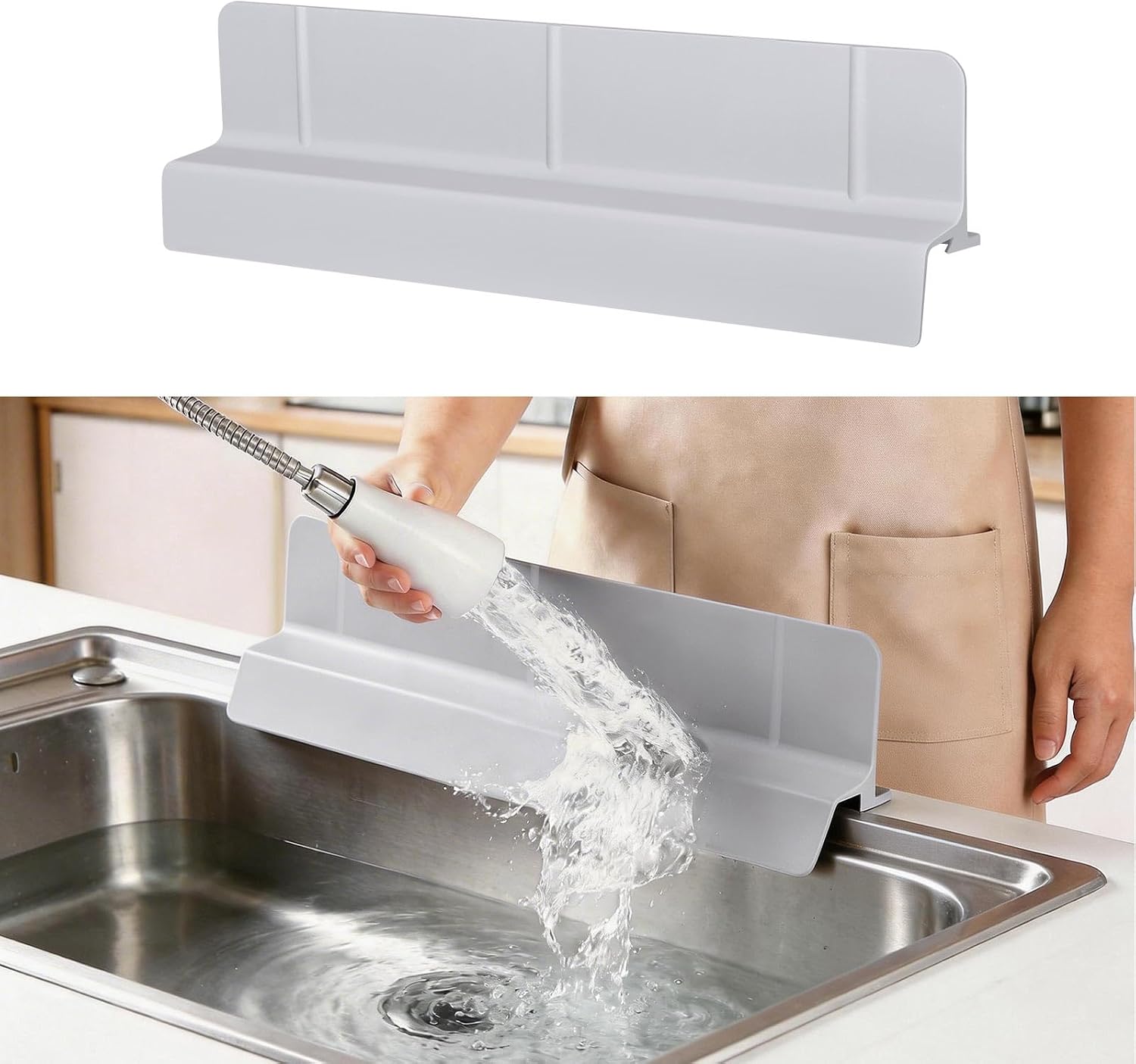 Sink Splash Guard with Suction Cups, 23", Silicone Water Guard for Kitchen & Bathroom, Faucet & Countertop Protector, Easy Install, Dishwasher Safe