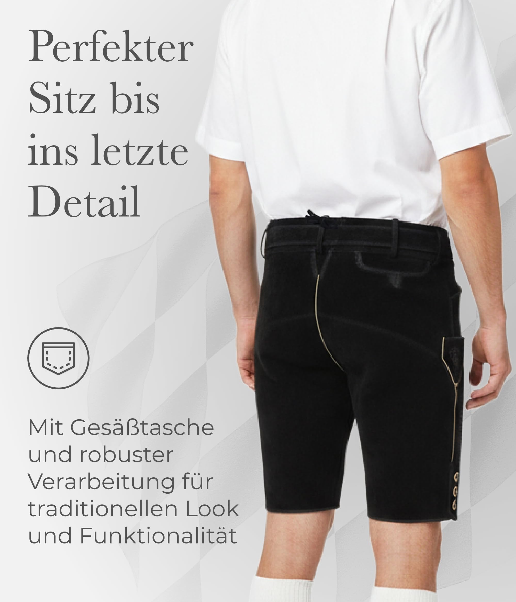 Lederhose Herren kurz I 100% Echtleder I Trachtenlederhose mit Gürtel I Ideal für Dein Oktoberfest Outfit I Traditionelle Trachtenhose Männer I Braun, Dunkelbraun, Schwarz Gr. 44-60