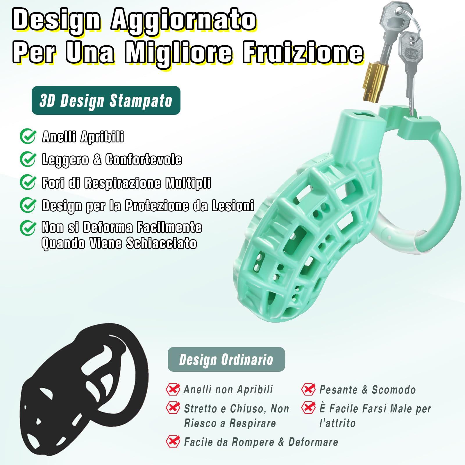 Leggero Gabbia Pene Sex Toy Uomo - Gabbia di Castità Maschile con 3 Anelli per il Pene Rimovibili per Prevenire L'erezione, Traspirante Chastity Cage Gay Sex Toys per BDSM Bondage Giocattoli Erotici