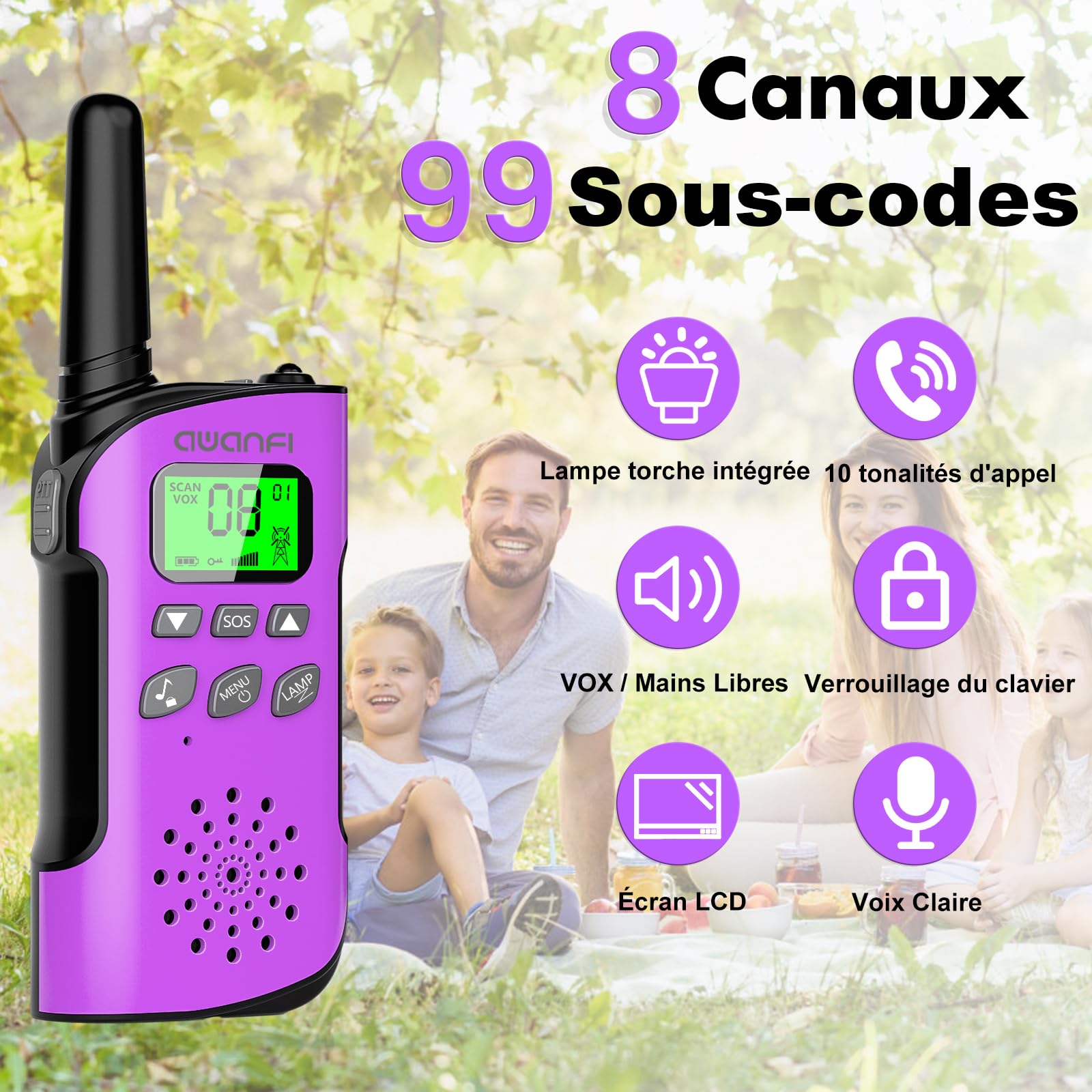 FOREDOM Talkie-Walkie Rechargeable Pour Enfants – Lot De 2 – 22 Canaux, Portée 3 Km – Cadeau Anniversaire 3-12 Ans