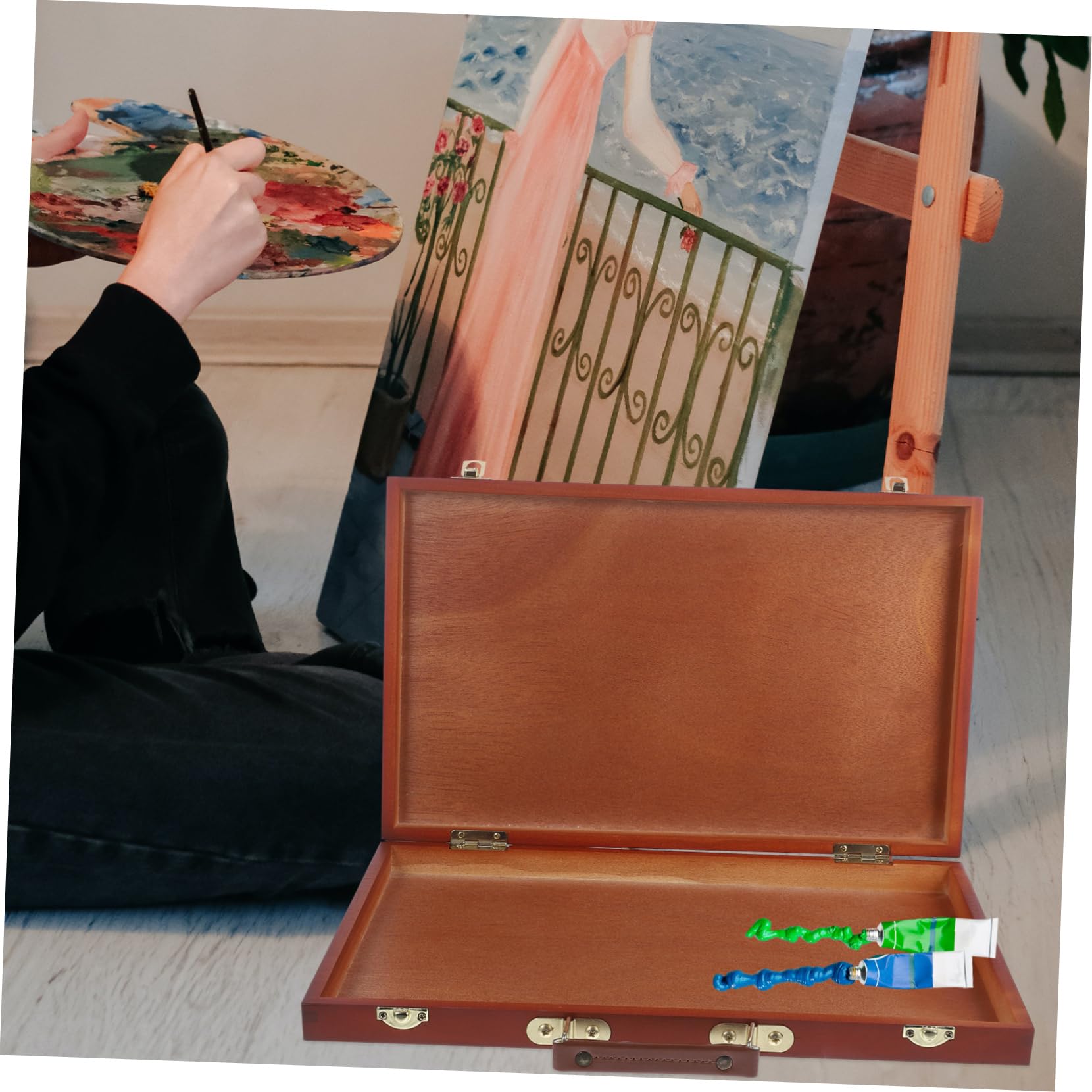 Hohopeti Boîte à Dessin en Bois, Boîte de Peinture Multifonctionnelle