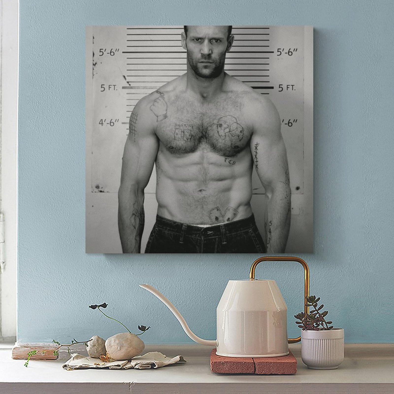 LOrick Jason Statham - Poster noir et blanc - Photo murale à suspendre - Décoration de chambre à coucher - Cadeau - 50 x 75 cm