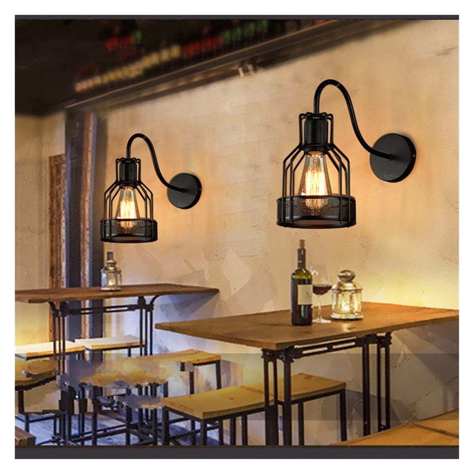 Lámpara de pared, Viento industrial V-intage Jaula de hierro Lámpara de pared Apliques de ruedas Bar Restaurante Loft AC90 260v Luz de soporte montada en la pared, Lámpara de pared moderna Comfortable