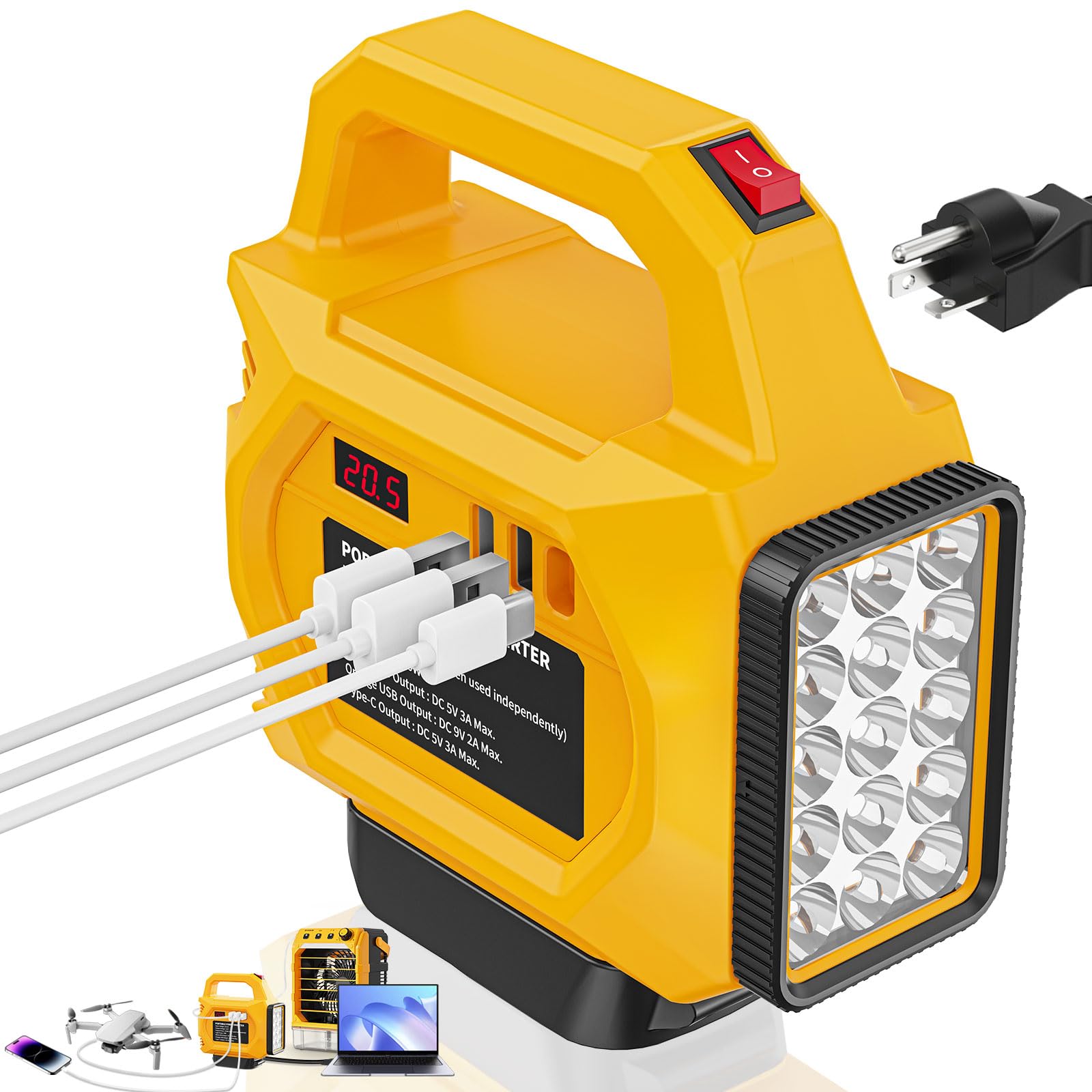250W Power Inverter Compatible for Dewalt 20V Battery, DC 20V to AC 110V