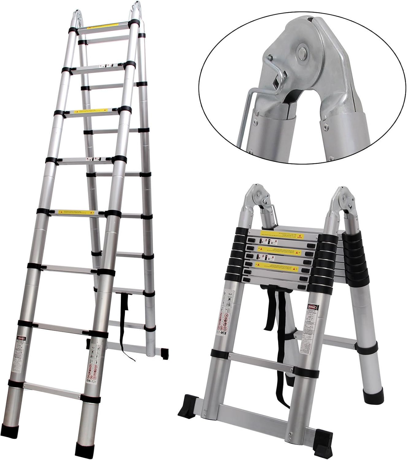 16.5FT Extension Folding Telescopic Aluminium A Frame Ladder EN131 Certificated 330lb Load Capacity