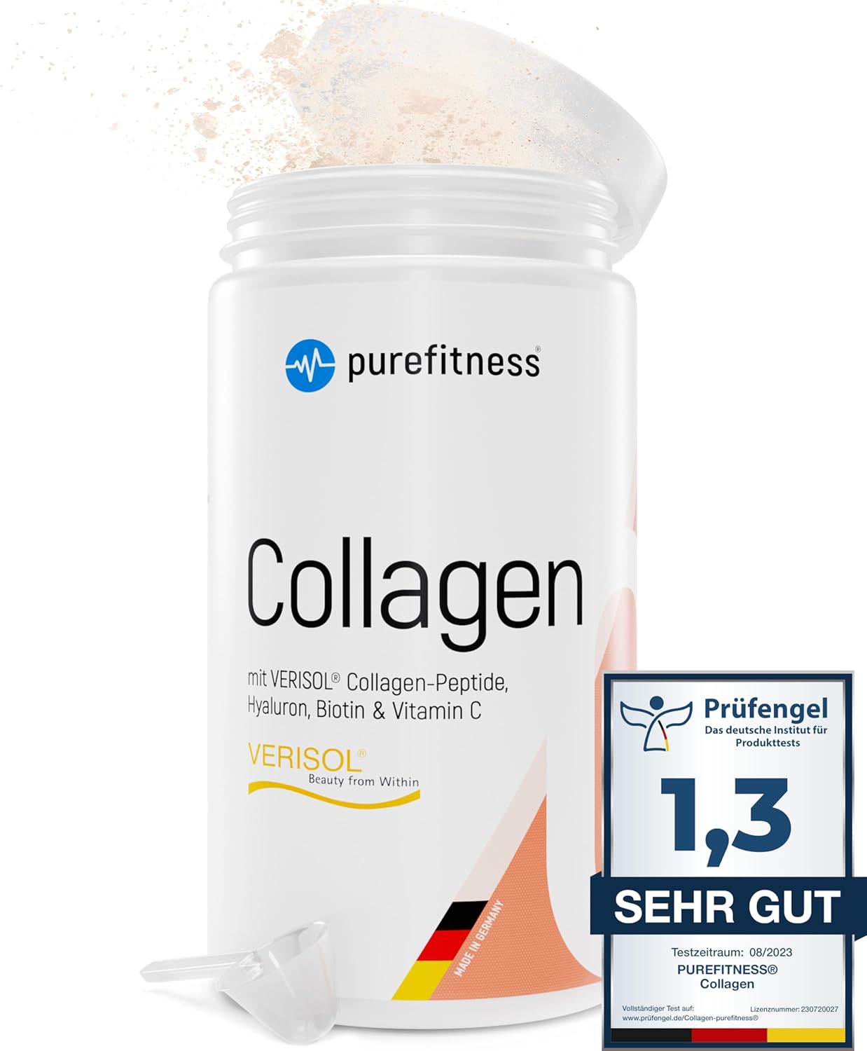 Verisol® Collageen poeder 450 g [NOTE 1,3] met BEAUTY-formule – gepatenteerde Verisol® collageen peptiden – collageen poeder met hyaluronzuur, biotine & vitamine C