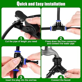 Drip Irrigation System for Garden, 100 Ft Quick-Connect Garden Irrigation System Kit with 24 360°Adjustable Copper Nozzles Hose, Automatic Garden Watering System for Plant Yard Lawn Greenhouse