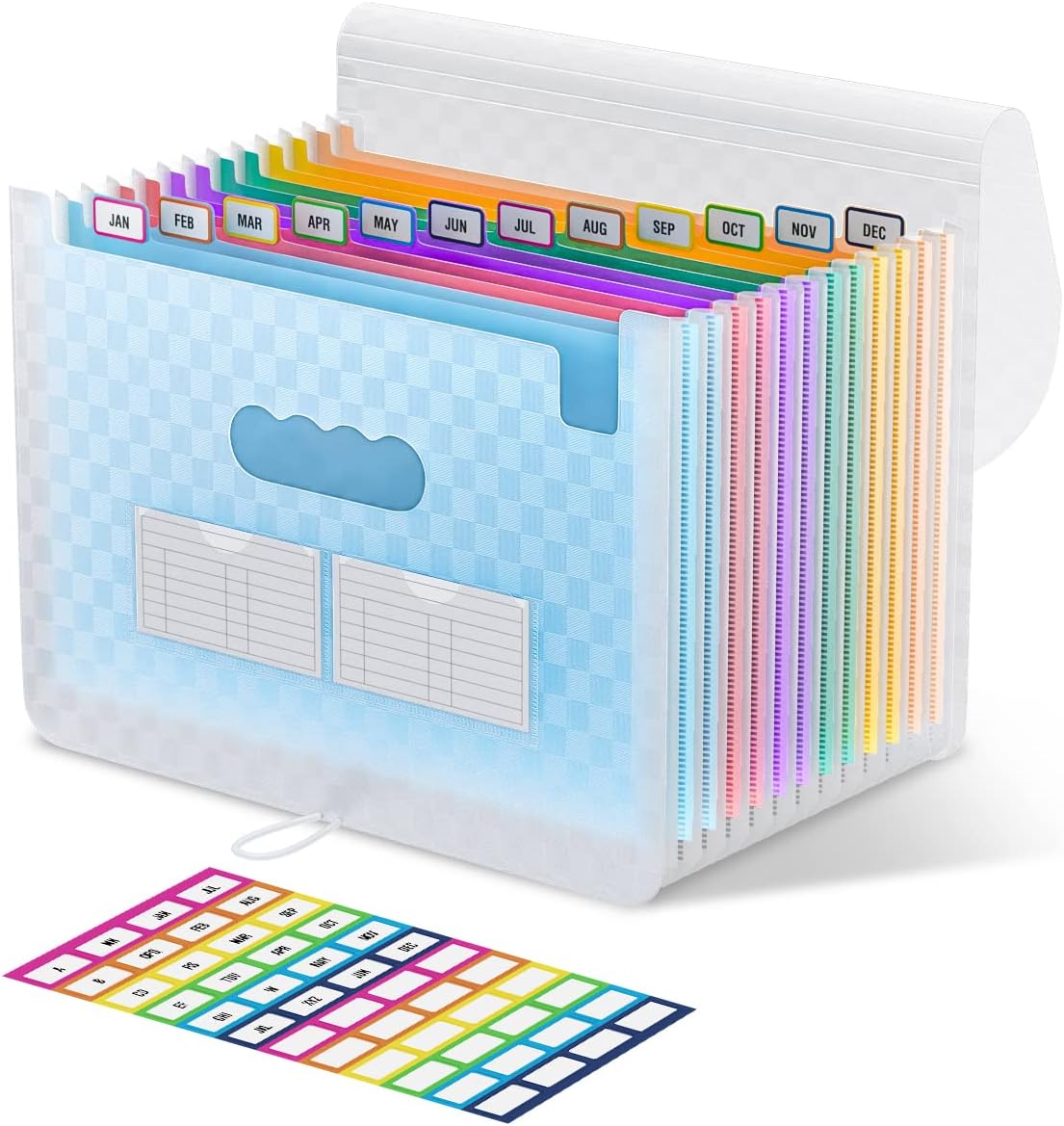 ThinkTex Accordeon File Organizer, 12 vakken uitbreidende bestandsmappen, draagbare maandelijkse factuur ontvangstbewijsorganizer, kleurrijke tabbladen, brief/ A4-formaat