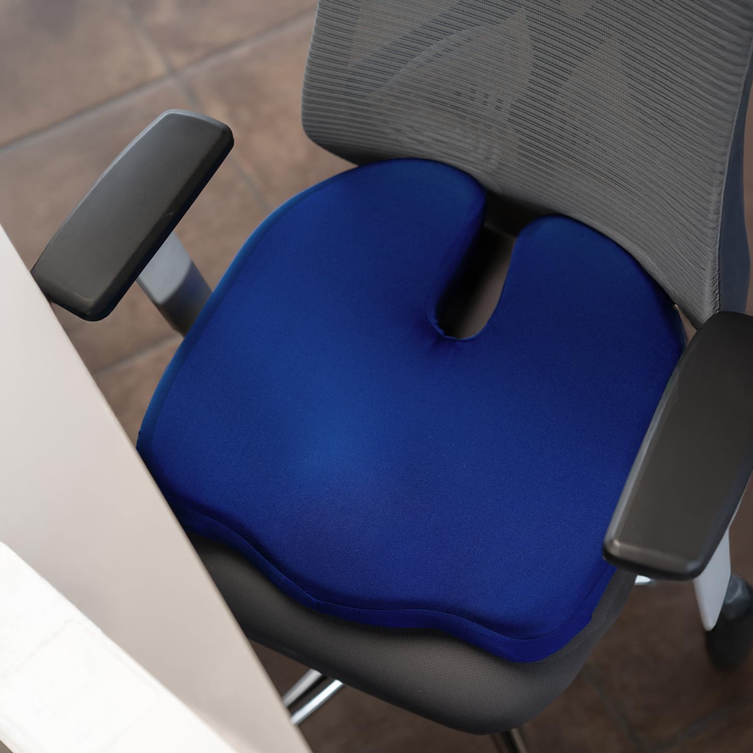 SleepyCat Pro Seat Cushion | Ergonomic Memory Foam Cushion | Enhanced Comfort Posture Support | Premium Perforated Breathable Foam | Anti-Skid Base | Washable Cover | Office Chair Car Seat | Blue