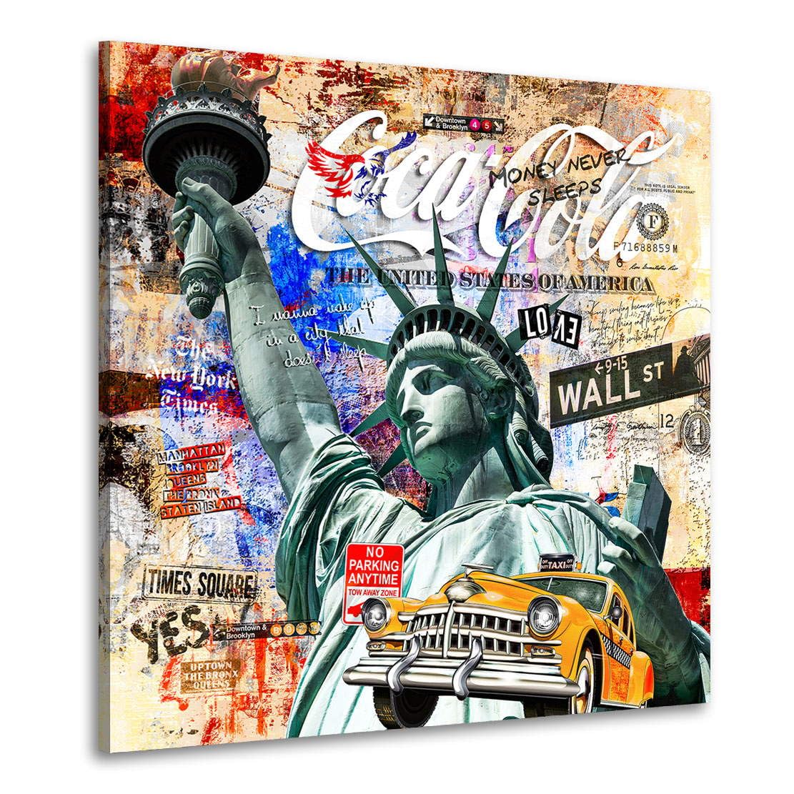 Kunstgestalten24 Leinwandbild New York Pop Art Städte Wandbild Leinwand Wanddeko XXL Wandekoration Deko Bilder Modern Art Bild Kunstwerk Canvas Hochwertiger Kunstdruck | 40x40x2cm