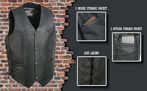 Miniatura 2 de Event Leather EL1315 Chaleco de cuero negro para motocicleta para hombres con encaje lateral, chalecos de motocicleta para adultos