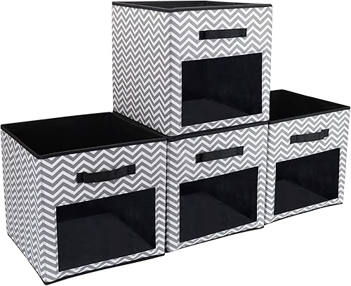 Paquete de 4 cubos de almacenamiento con ventana transparente, cajas grandes con asas, organizador de armario de tela, 13 x 13 x 13 pulgadas,