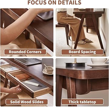 Solid Wood Computer Desk with Drawers, Walnut