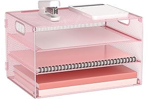 Ample Space Pink Mesh 4 Tier Letter Tray Organizer with Handle &...