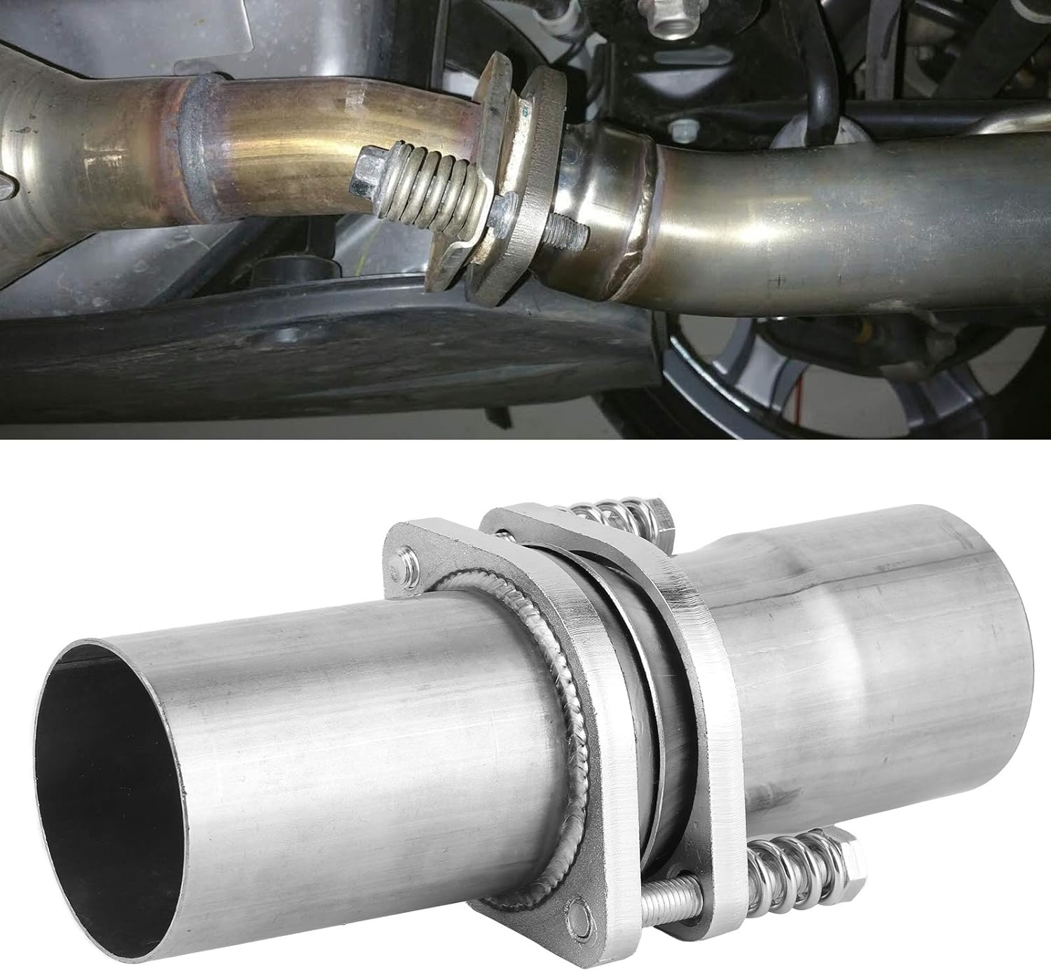 Exhaust Flange Repair Pipe Kit, Universal 2.75in Quick Fix Exhaust Joint, Stainless Steel Exhaust Spring Bolt Flange with 2 Springs and 2 Bolts, for Most Vehicles