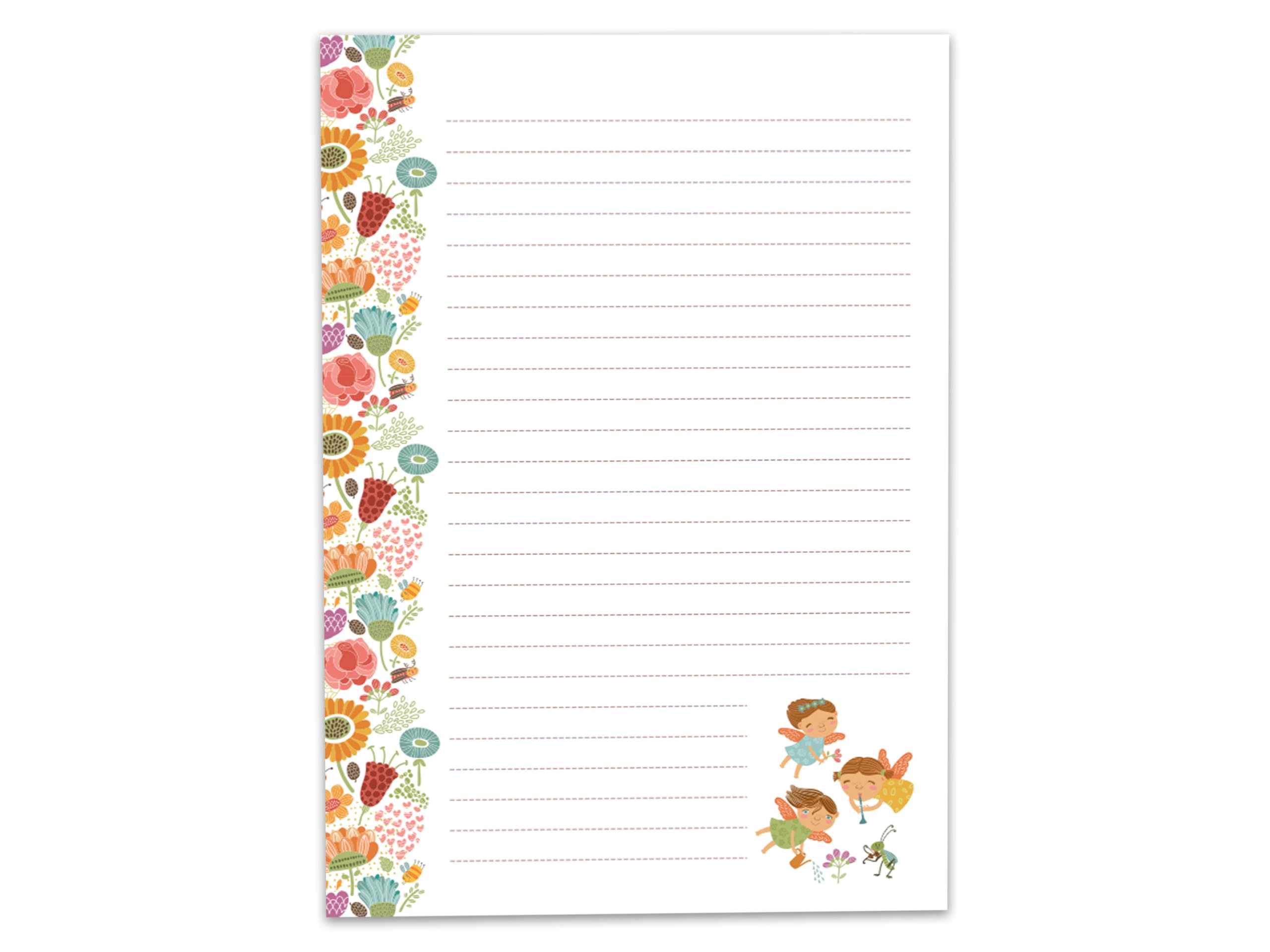 Bloc-notes A4 papier à lettre fleurs et fées 25 feuilles
