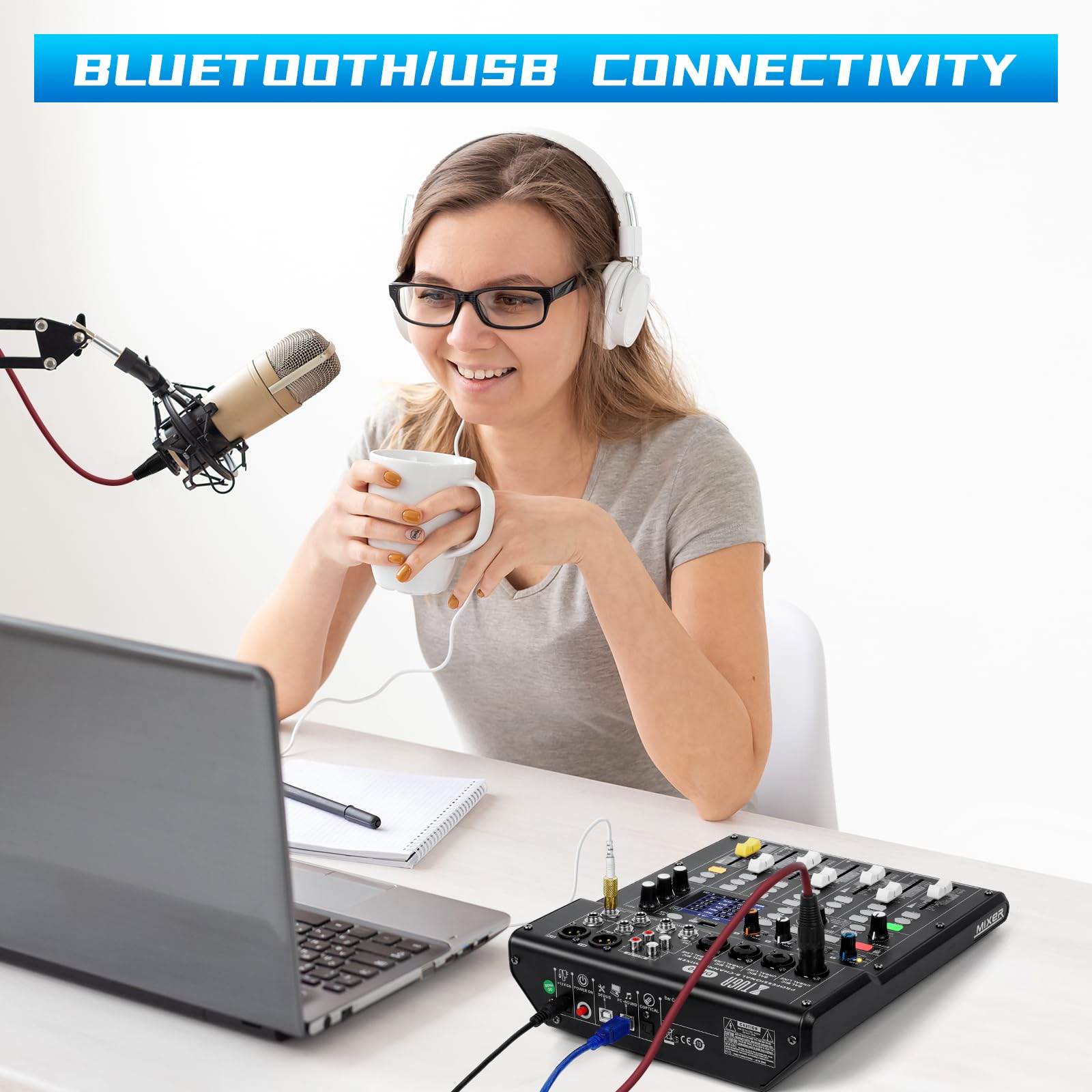 XTUGA Mixer digitale a 8 canali, multitraccia con mixer alimentato (DM80) | Qualità da studio, 24 bit/48 kHz, mixer DJ per live streaming/home studio/produzione musicale/podcast