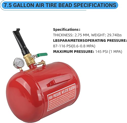 Miniatura 9 de GESEXI - Inflador de neumáticos de 5 galones con calibre de 145 PSI, inflador de neumáticos con calibre - Tanque de inflado de neumáticos para