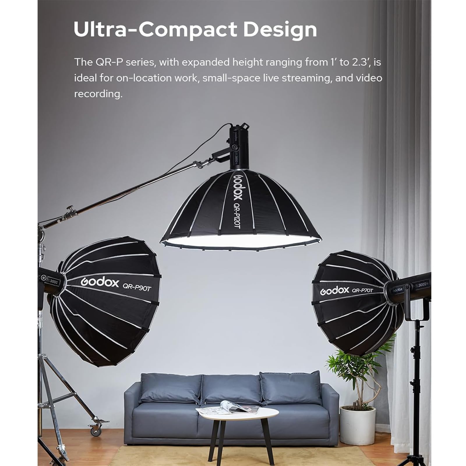 Softbox Godox QR-P120 120cm Parabolico - Per Flash Bowens, Con Diffusori | Per Studio Fotografico