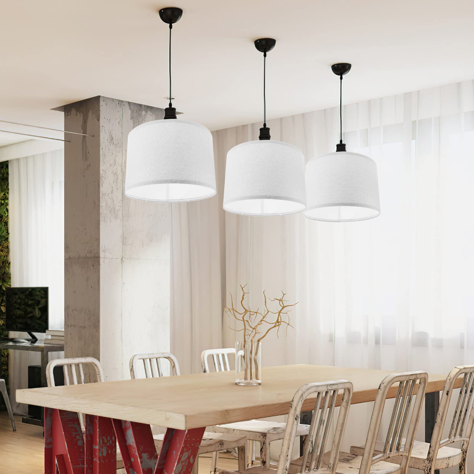 NUOBESTY Lampada Paralume In Stoffa Piccolo Paralume Lampadario In Tessuto Tamburo Coprilampada Staccabile Lampadario Presa E27 (Bianco) Paralumi