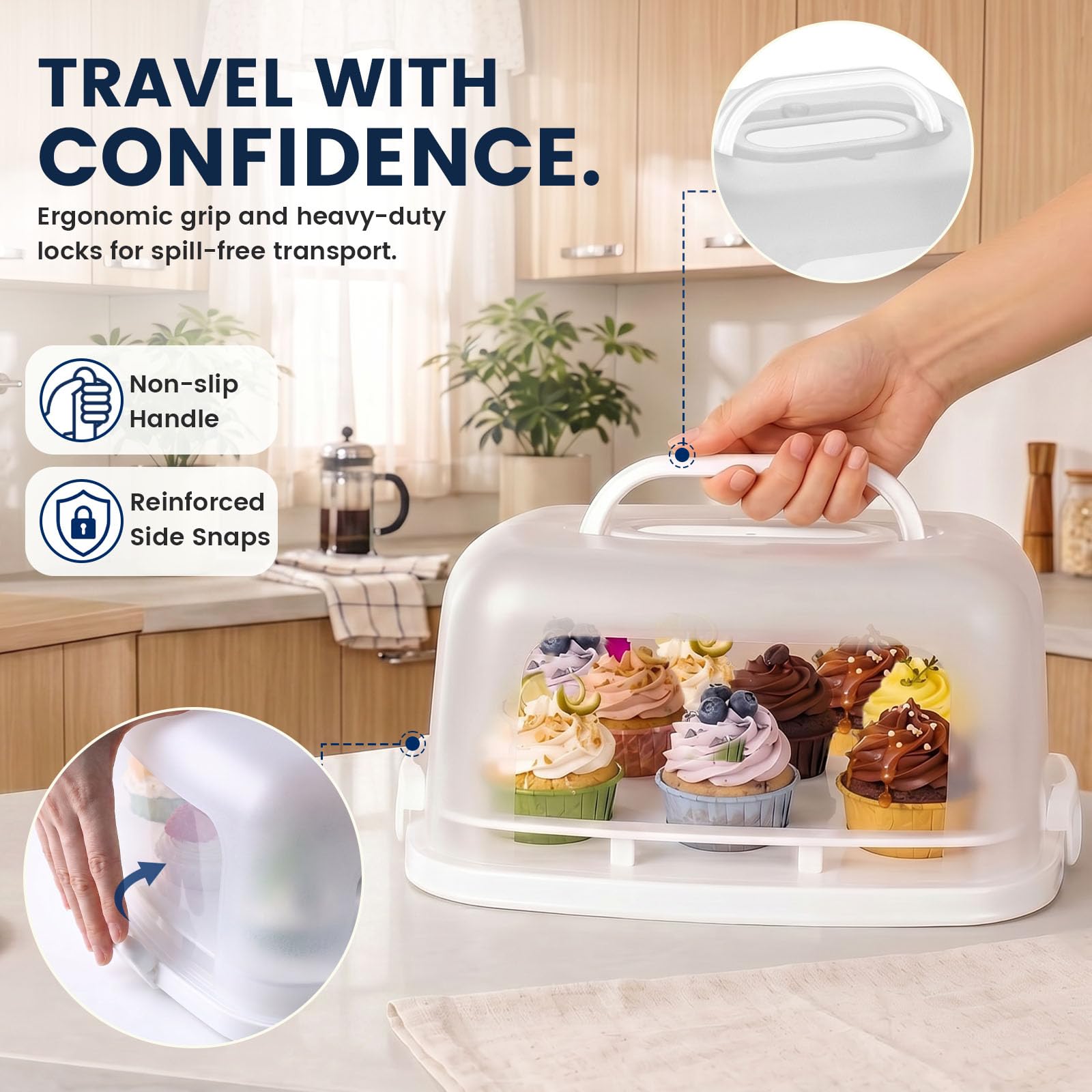 VGOODALL Support à gâteau carré blanc avec couvercle pour 12 cupcakes 2 en 1 portable pour gâteau, tarte, muffin, cordonnier