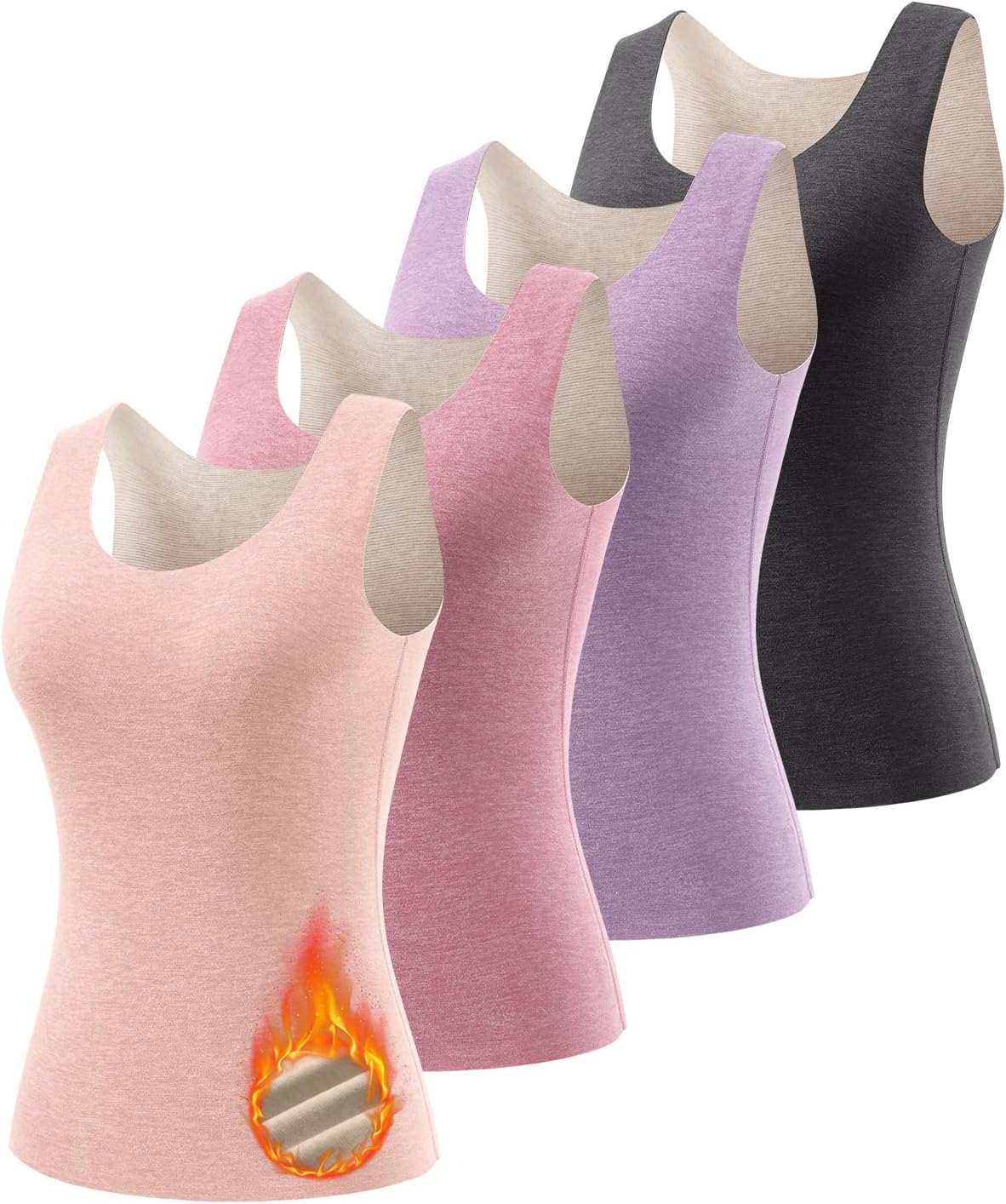 ATTIQOZI Women's Fleece Lined Thermals Underwear Tops Base Layer Tank Top Vest for Cold Weather 4,5Pairs
