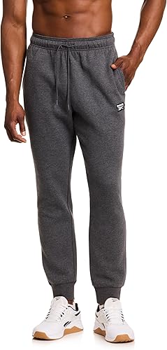 Reebok Pantalón deportivo de algodón Vital Fleece para hombre, Gris Carbón jaspe