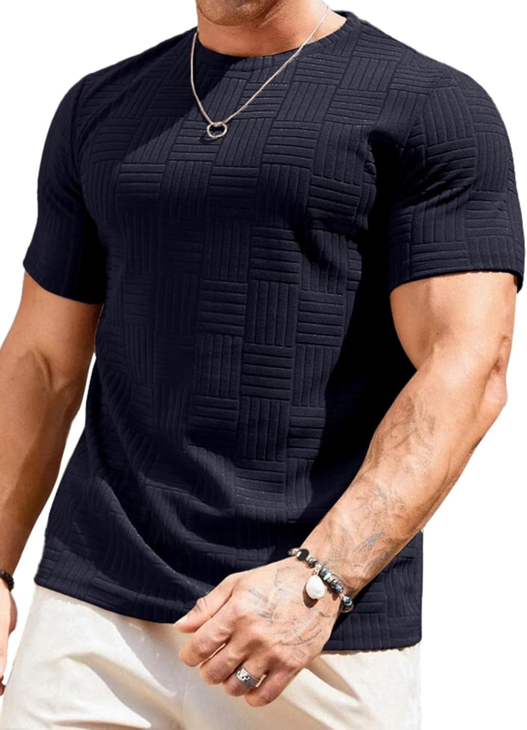 Men's T Shirts Summer Crewneck Tee Shirts Casual Textured Short Sleeve Pullover Tshirts