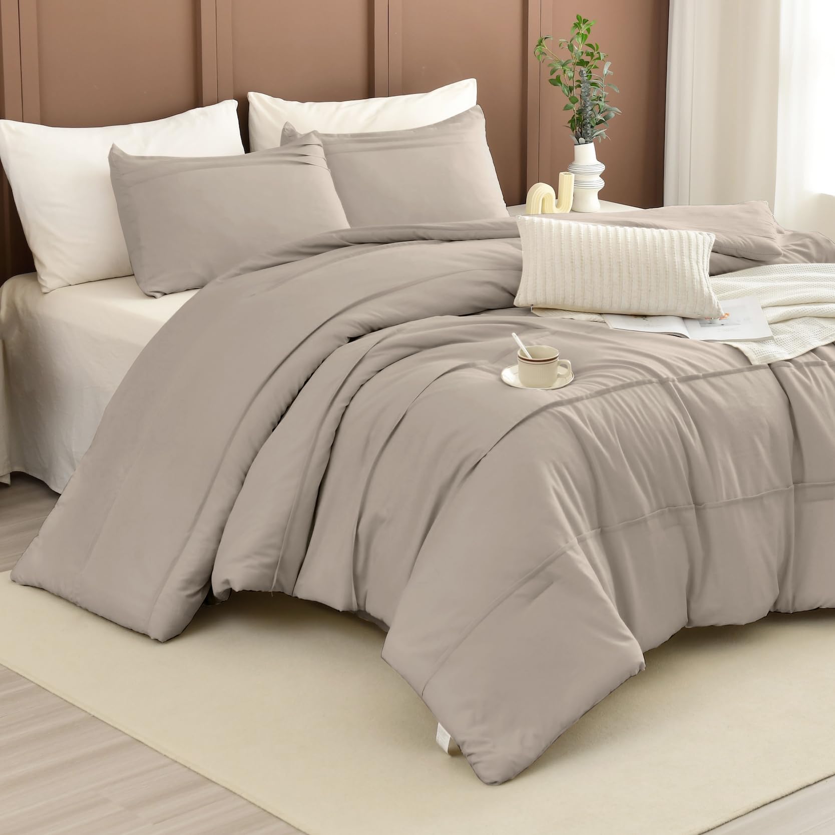 Masaca 120x120 Oversized Comforter King Size,Linen Like Textured Pinch Pleated California King Bed Comforter Set Soft Lightweight Fluffy Farmhouse