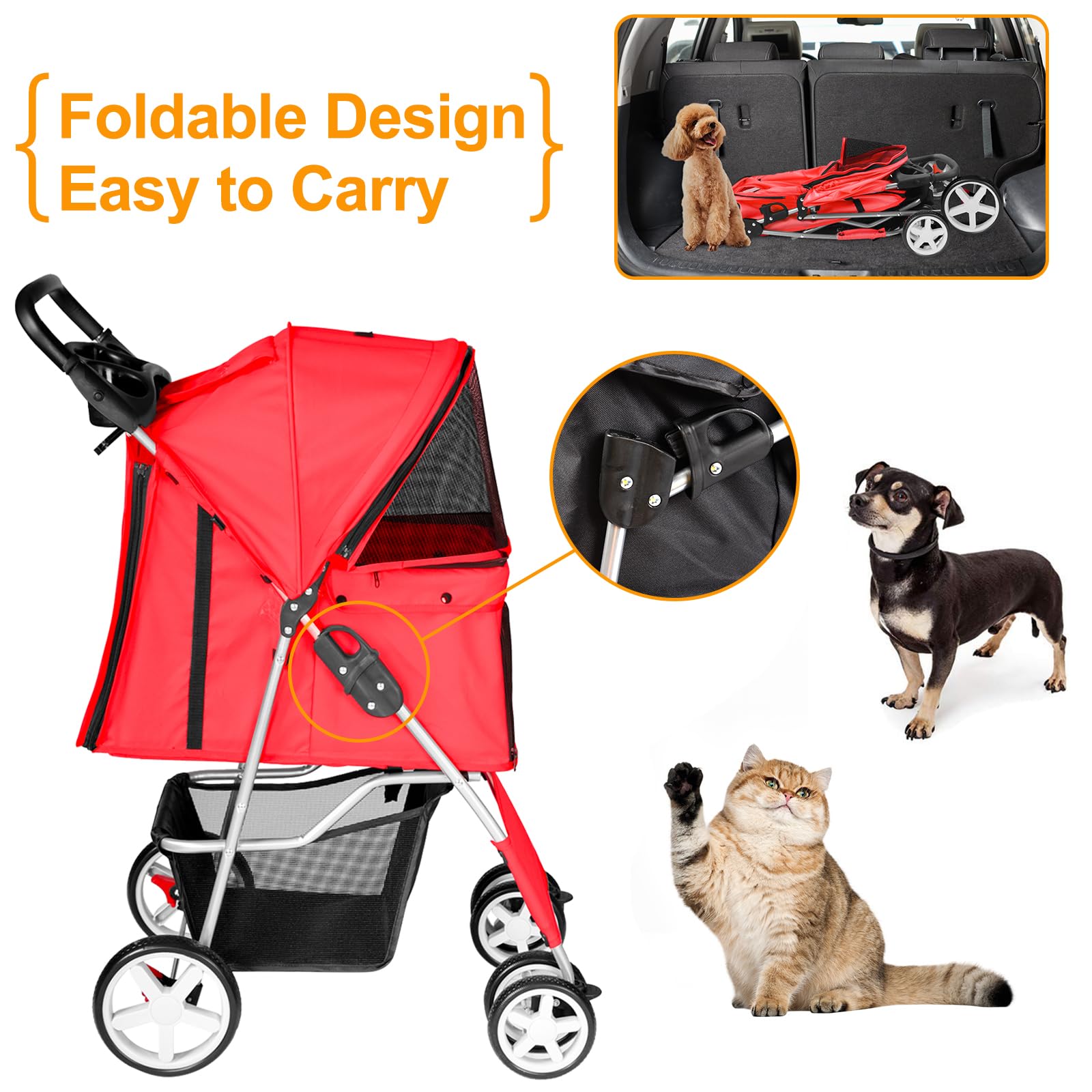 Display4top Haustier-Buggy für Hunde und Katzen, Jogger, Buggy mit 4 Rädern