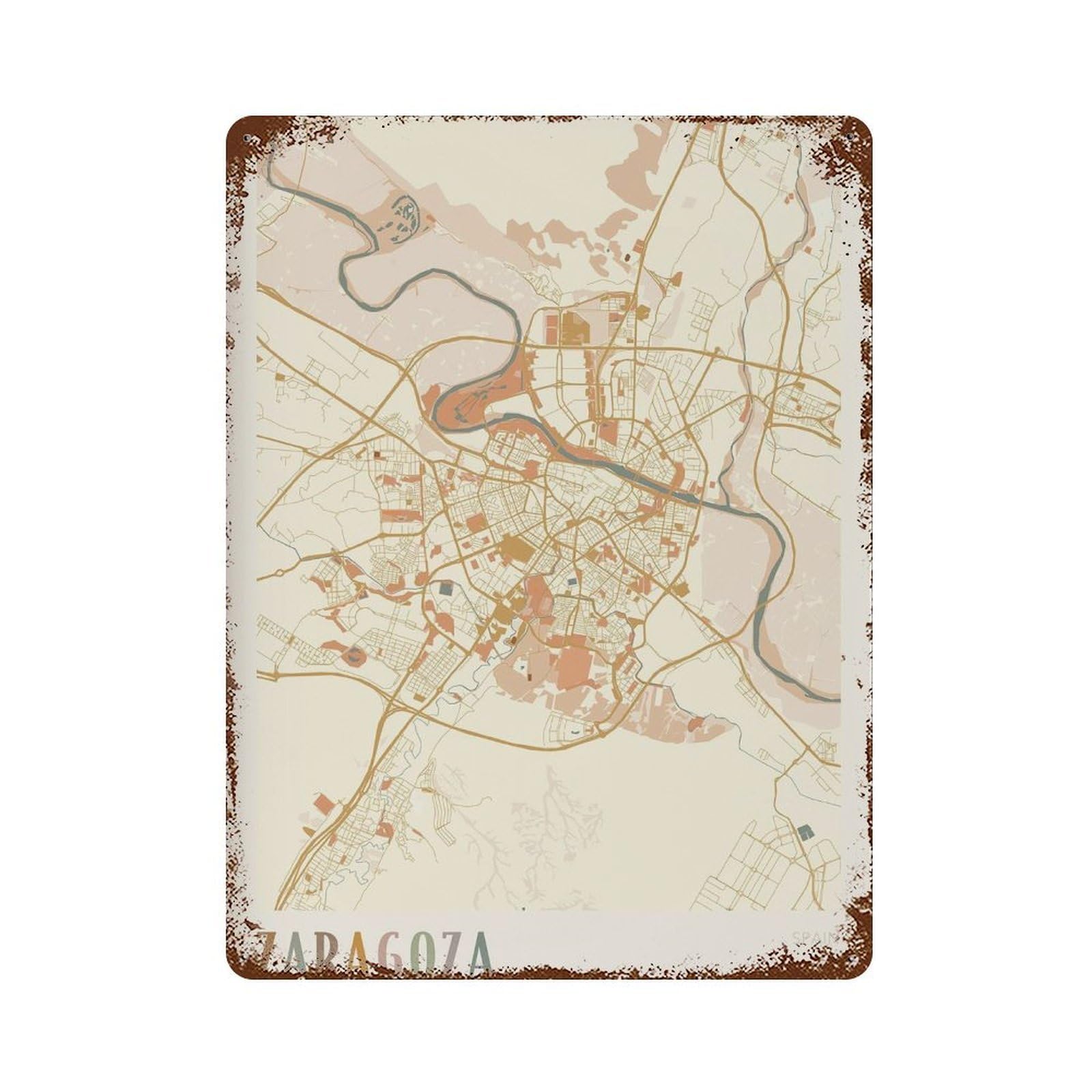 xiaoxiaoshen Zaragoza Map Spain Travel Gift Boho Wall Decor Art Metal Tin Poster Modern Home Decor Art Home Bar Shop Decorations Vintage Sign 40x30cm