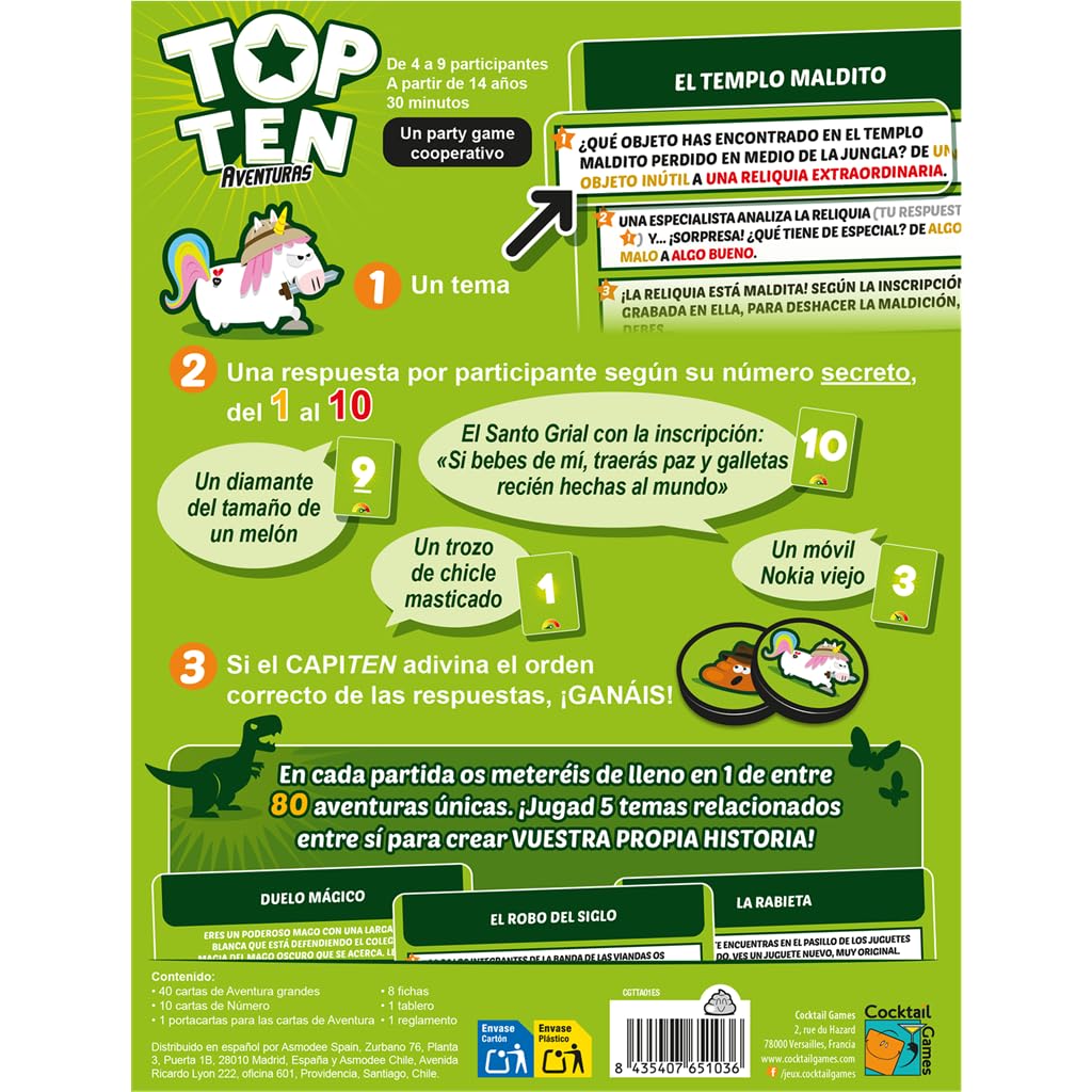 Cocktail Games Top Ten Aventuras, Party Game Cooperativo, A Partir de 14 Años, De 4 a 9 Jugadores, 30 Minutos por Partida,