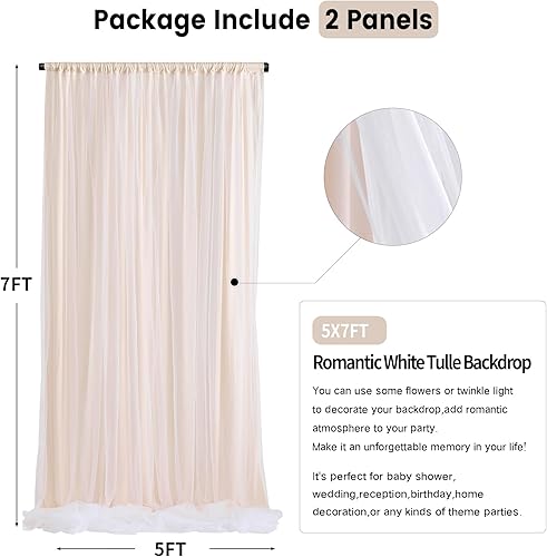 Miniatura 7 de Cortinas drapeadas de tul de color champán para telón de fondo ideales para baby shower, boda, sesión de fotos, fiesta de compromiso, despedida de