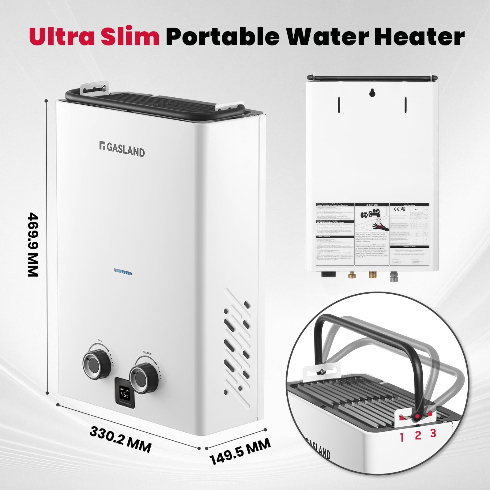 GASLAND Go Shower Series G10 Pro Chauffe-eau à gaz 10 litres avec pompe à eau pour l'extérieur, butane (28-30 mbar)/propane (37 mbar), pour camping, camping-car, grange