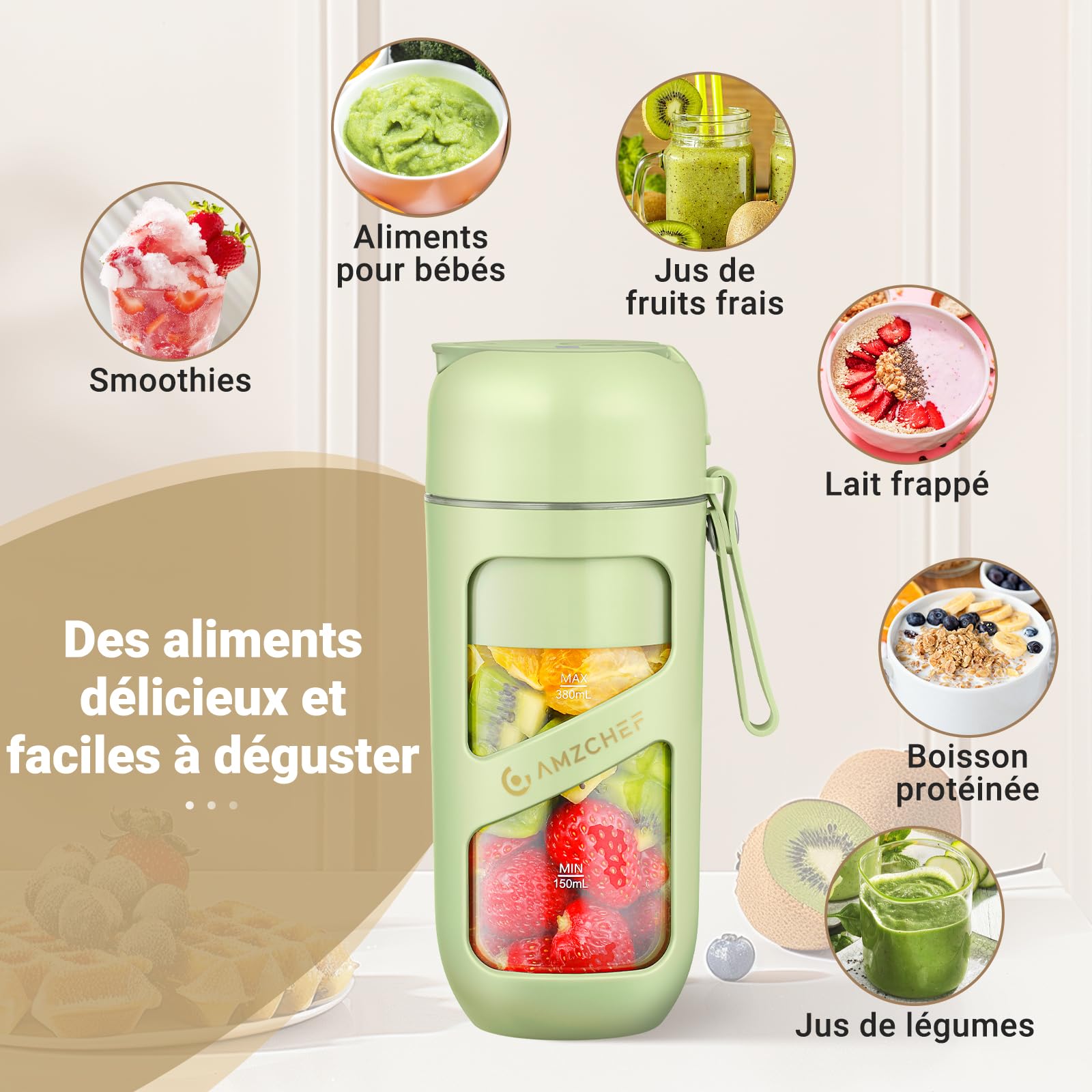 Mixeur Portable Ufesa Onyx Go! - Smoothie USB - 400ml Tritan - 20 Utilisations - 6 Lames Inox