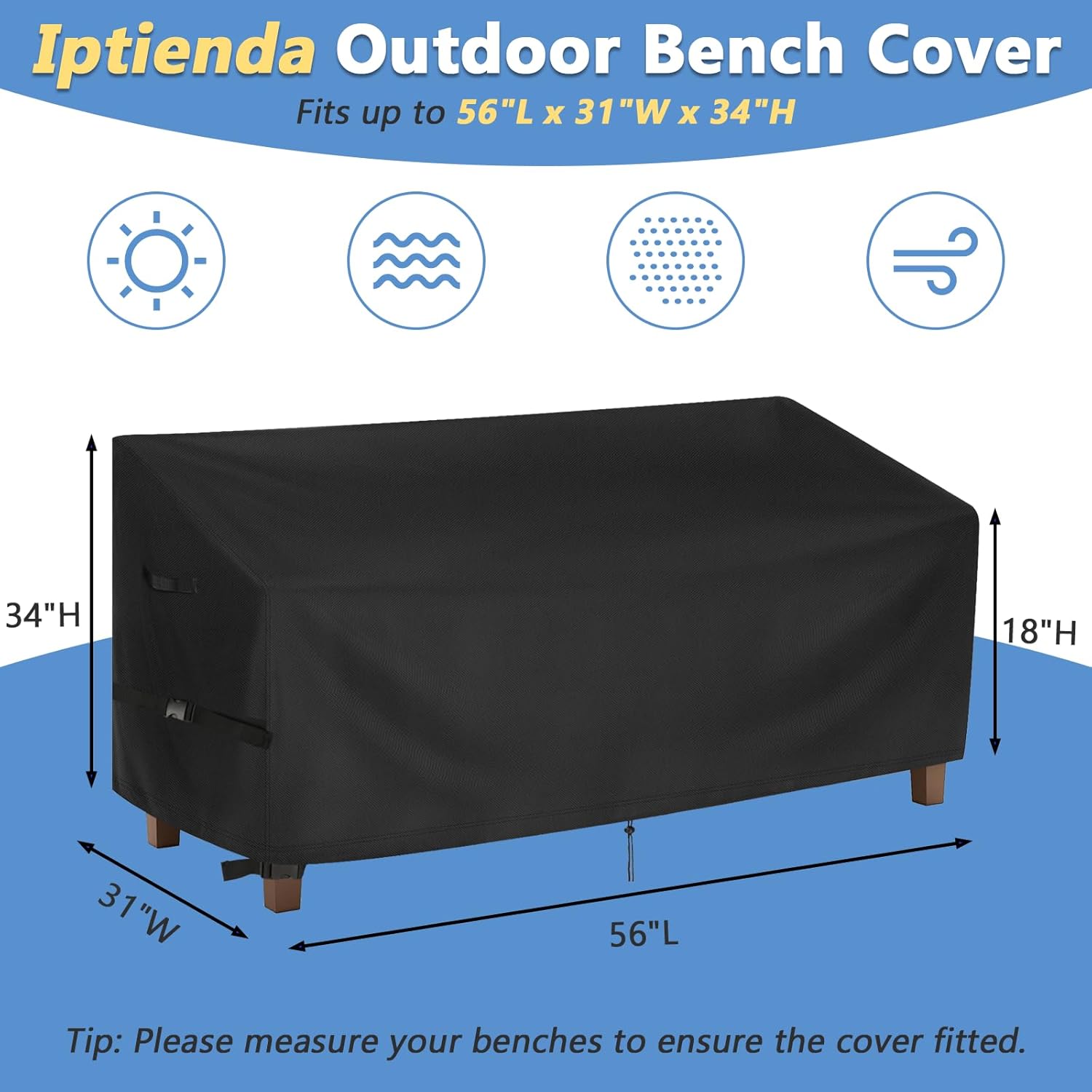 Outdoor Bench Cover for Lifetime 60054 60253 Convertible Bench,56inch Outdoor Table Cover Waterproof for Half Picnic Table Bench Foldable-56"L x 31"W x 34"H