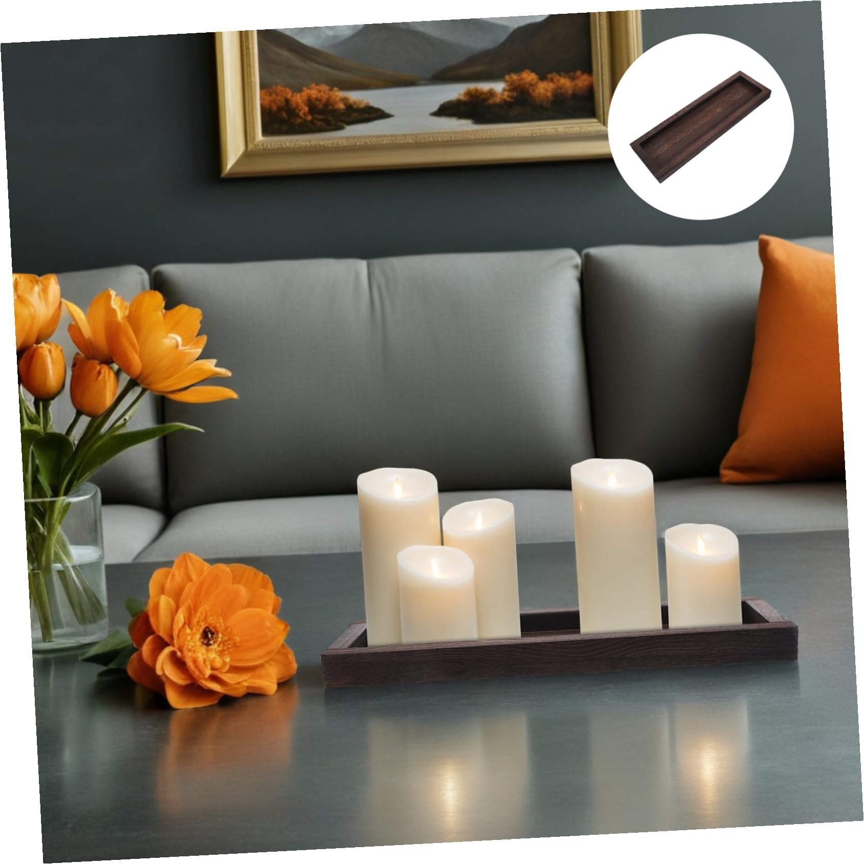 Bandeja Decorativa de Madera Rústica Alargada para Velas y Organización Soporte Versátil para Perfume y Joyería para Encimeras de Cocina Baño y Comedor Estilo Farmhouse