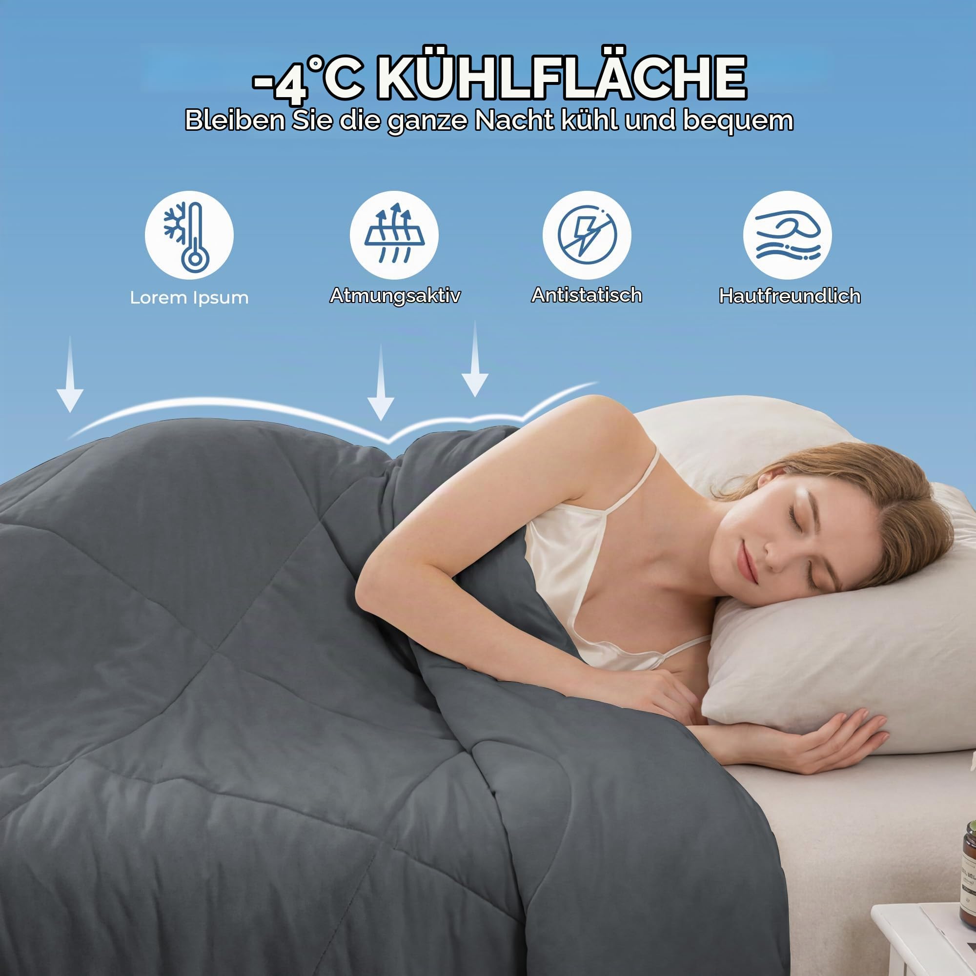 Deodar Kühldecke Sommerdecke 2-in-1 Doppelseitig Leichte Kühldecke mit Kühleffekt Selbstkühlende Decke zum Schlafen Schlafdecke Sofadecke Reisedecke Dunkelgrau + Hellgrau 155x220