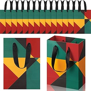 Fuutreo 16 Pcs Juneteenth Red Yellow Green Black Gifts Bags Jamaica Rasta Decorations Party Supplies for Black History Month Reggae Kwanzaa