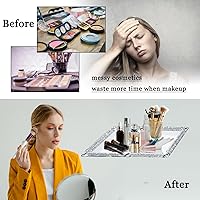 Vista 3 de Bandeja de vidrio de cristal, bandeja de maquillaje y perfume de espejo plateado con diamante triturado de 11.8" x 7.9", bandejas de joyería